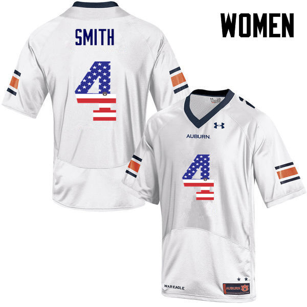 Women #4 Jason Smith Auburn Tigers USA Flag Fashion College Football Jerseys-White - Click Image to Close